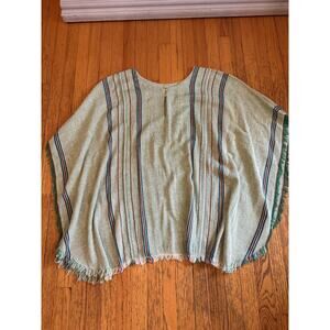 Jen's Pirate Booty Poncho Womens One Size Green Stripe Fringe Boho Serape Ruana